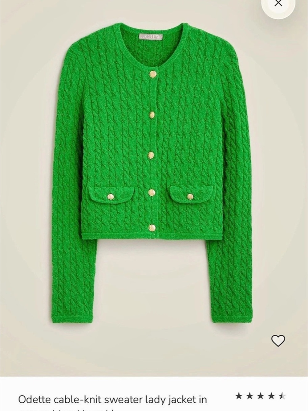 J.Crew Odette cable-knit sweater lady jacket in cotton-blend bouclé Odette Green